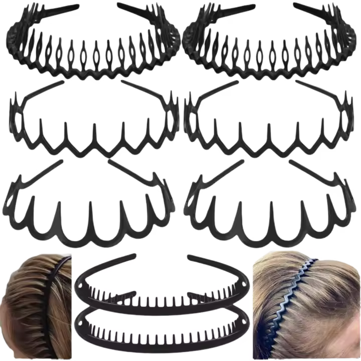 Diademas de plástico antideslizantes y fáciles de usar, 8 unidades, accesorios finos para el cabello, para mujeres, hombres, adolescentes y niñas, color negro mate. - 1
