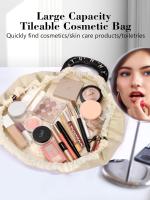 Bolsa organizadora de maquillaje con cordón: bolsa de maquillaje plana para viajes, bolsas de cosméticos grandes para mujeres y niñas, color albaricoque - details 2