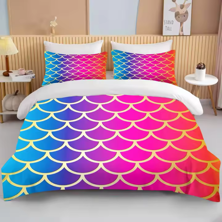 Juego de Ropa de Cama de Escala de Pescado Arte Impreso Cubierta de Edredón, Fundas de Almohada para Adultos y Niños Material de Poliéster de Lujo - 1