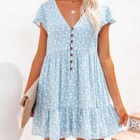 Vestido de ocio para mujer con diseño de botones estampados de flores, adecuado para mujeres y niñas adolescentes - details 1