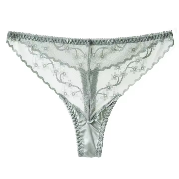 Bragas de encaje de seda de hielo para mujer, lencería de colores sólidos, Tanga de cintura baja, ropa interior de estilo coreano - 1