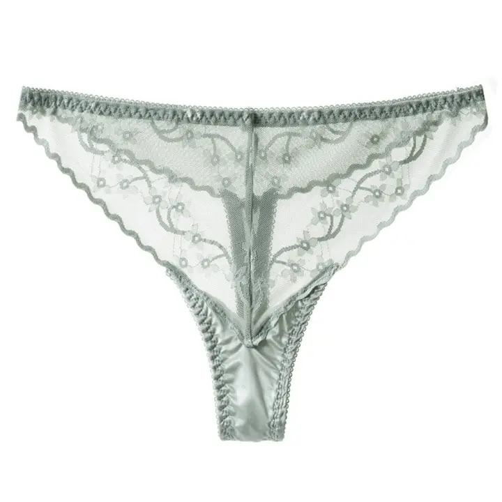 Bragas de encaje de seda de hielo para mujer, lencería de colores sólidos, Tanga de cintura baja, ropa interior de estilo coreano - 1