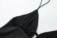 TRAFZA-Top corto de satén de seda con cuello en V para mujer, Top Sexy con textura, Color sólido, chaleco con lazo, Top corto sin mangas, 2024 - details 7