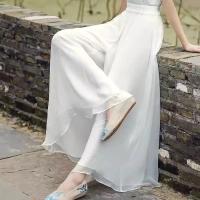 Pantalones informales de pierna ancha de gasa para mujer, Pantalón recto fino, holgado, transpirable, de doble capa, largos de cintura alta a la moda - details 1