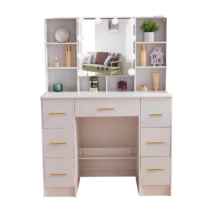 Iluminación LED ajustable Espejo de mesa de belleza con 7 cajones cómodos Diseño blanco - 1