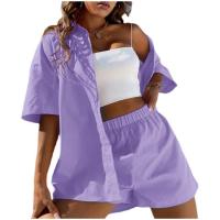 Conjunto de Dos Piezas de Lino y Algodón para Mujer Camisa Informal para Correr, Top, Pantalones Cortos para Vacaciones, Traje de Playa, Chándal a Juego, Verano - details 0