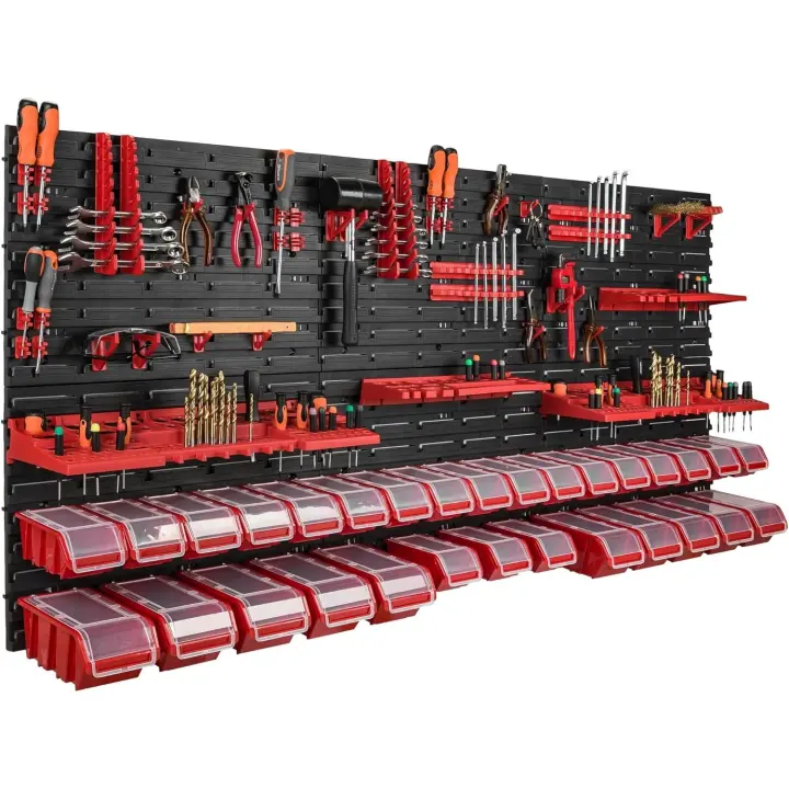 Pared de 178 x 78 cm, 30 cajas de almacenamiento con tapa transparente, cajas apilables, soporte de herramientas para taller, banco de trabajo - 1