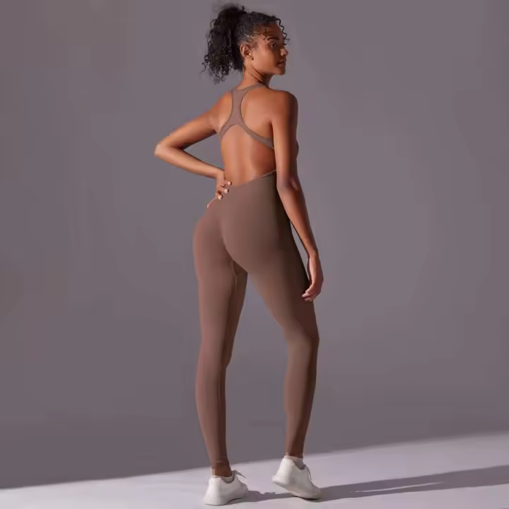 cómodo cuerpo de yoga de una pieza, conjunto de pantalones sin costuras, levantamiento de cadera, espalda abierta, ropa sin mangas - 1