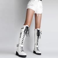 Botas de cuero con cremallera lateral para mujer, botines de tacón bajo a la moda, parte inferior gruesa con cordones, novedad de invierno de 2025 - details 21
