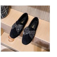 Zapatos planos de piel de visón con lazo de cristal para mujer, mocasines de algodón de felpa cálidos, cuentas de cordones de punta cuadrada, Invierno - details 27