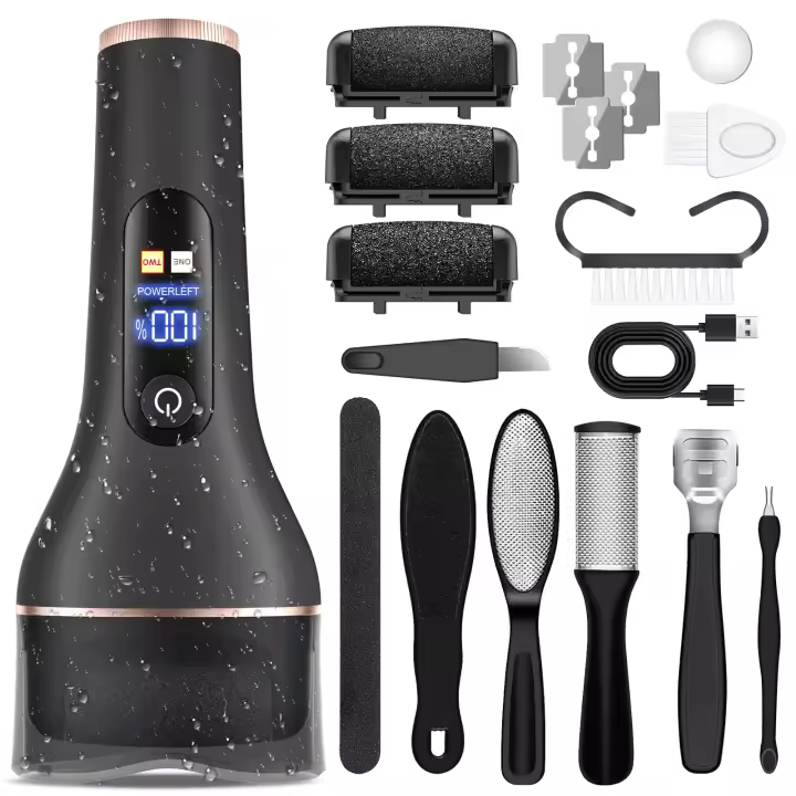 Removedor de callos Eléctrico para pies, kits de pedicura de Lima de pies Electrónica portáril recargable, herramientas profesionales imperables para el cuidado de los pies Medi Lima depuradora de pies húmeda y Seca - 1