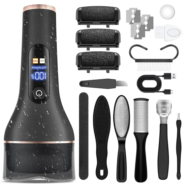 Removedor de callos Eléctrico para pies, kits de pedicura de Lima de pies Electrónica portáril recargable, herramientas profesionales imperables para el cuidado de los pies Medi Lima depuradora de pies húmeda y Seca - 1