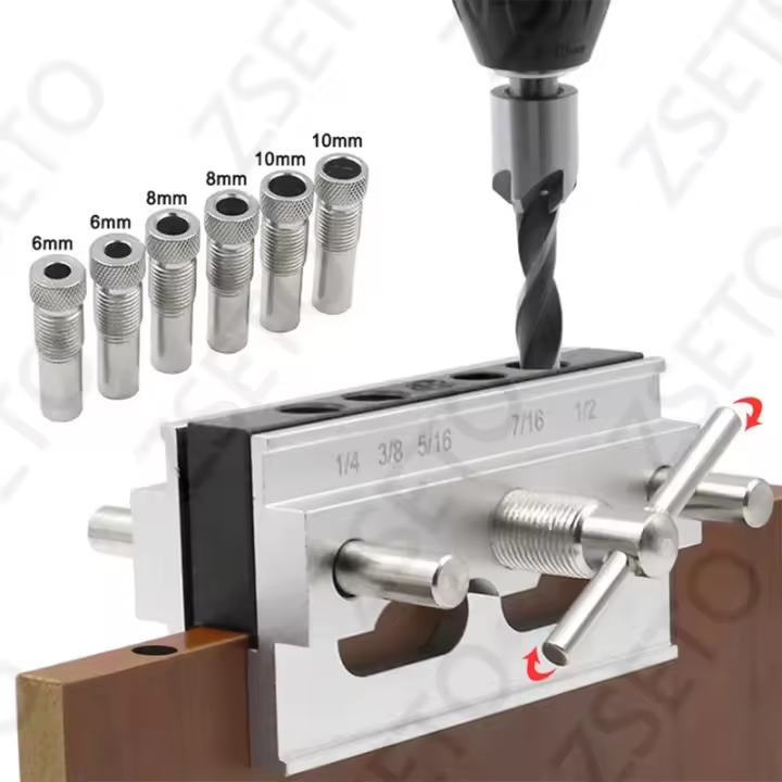 Kit de plantilla de clavija autocentrante, perforadora central vertical, plantilla de agujero de bolsillo, guía de taladro, herramientas para carpintería - 1