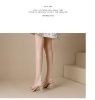 Transparente tacones altos verano cuero nueva celebridad de Internet versátil zapatillas exteriores con falda cristal grueso tacón sandalias mujeres - details 11