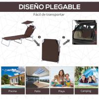 Silla de Jardín Exterior Tumbona Reclinable, Desmontable, Ángulo Regulable, Respaldar Ajustable en 4 Niveles para Balcón, Piscina, Patio 187x58x36 cm Marrón - details 2