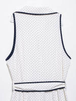 TRAFZA-vestido camisero Retro decorativo para mujer, elegante, de lunares, a la moda, sin mangas, con solapa, de un solo pecho, con cinturón, línea brillante - details 10