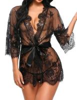 Ropa de dormir erótica transparente con cuello en V, lencería para mujer, Babydoll, disfraz de Tanga, bata tipo kimono, ropa de dormir de encaje, vestido Sexy - details 16