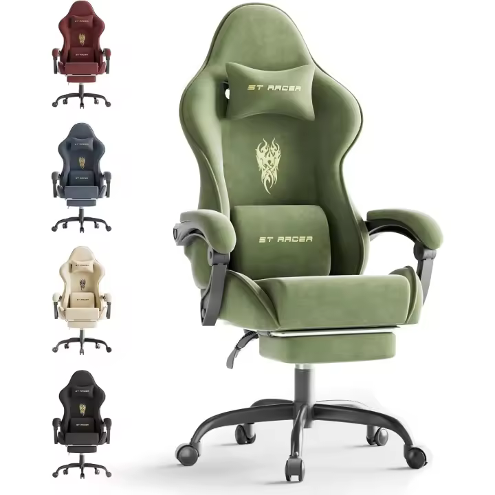 Terciopelo con Soporte Lumbar de Masaje,Reposacabezas,Reposapiés,Silla de - 1