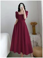 Elegante Vestido Largo Adelgazante para Mujer Manga Abullonada, Cuello Cuadrado, Ligero para el Verano con Falda Blanca Ajustada a la Cintura - details 9