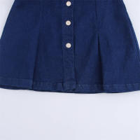 Mini Vestido Plisado Azul Vaquero Moda Vintage para Mujer Cuello de Solapa Manga Corta - details 6