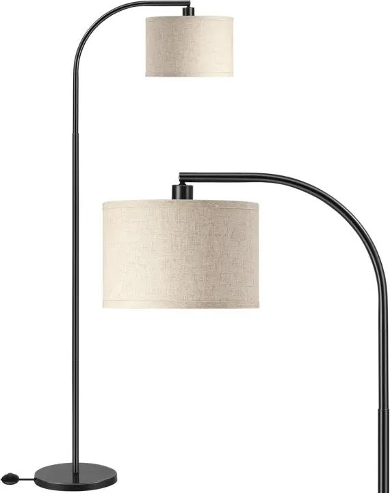 Lámpara de Pie Minimalista Pantalla de Lino Beige, Bombilla LED, Ajustable para Dormitorio, Salón, Oficina Dorado - 1