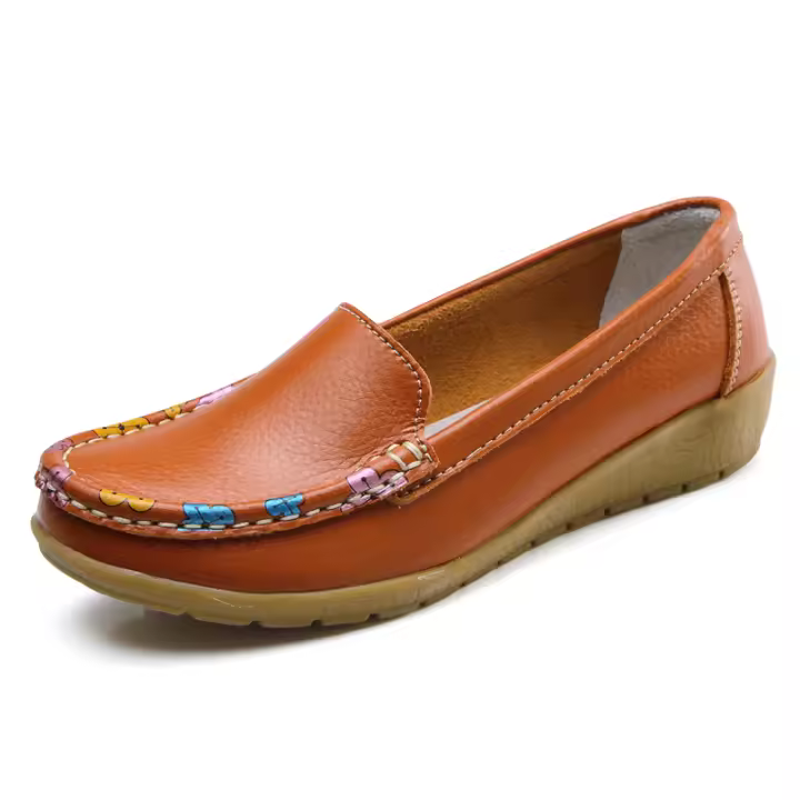 Zapatos náuticos planos para caminar y conducir de cuero suave informales sin cordones para mujer a la moda - 1