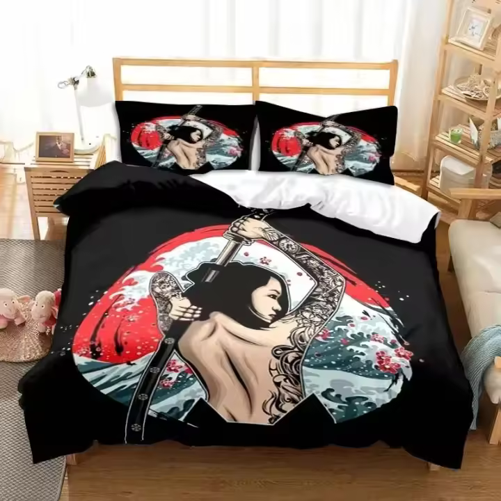 Juego de funda nórdica, juego de cama samurái japonés, suave, para hombres, adolescentes, dormitorio, individual, doble, tamaño King, funda nórdica, funda de almohada, regalo para niños - 1