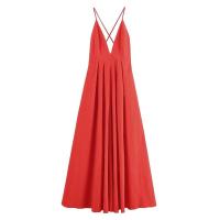 Vestido largo de verano con cuello en V y espalda descubierta, moda femenina, Color sólido con cinturón suelto - details 1