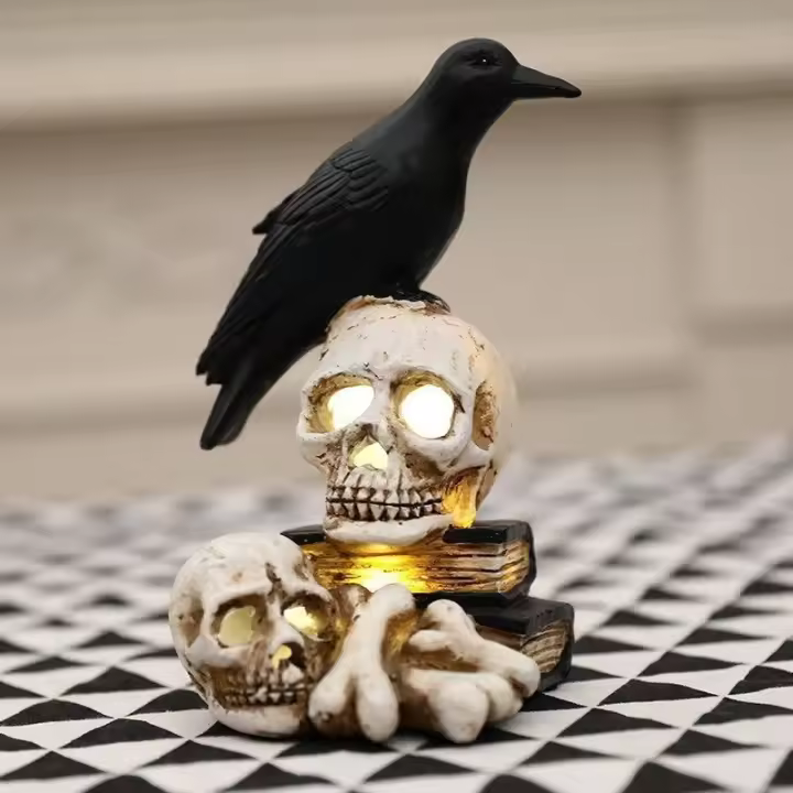 Adornos de Calavera de Cuervo de Halloween Luces de Pasillo de Casa Encantada Rincones de Resina de Esqueleto de Terror - 1