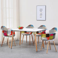 Sillas de comedor de tela de retales, sillón de oficina con asiento acolchado, patas de madera, muebles de cocina, 2 unidades por juego - details 2