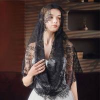 Velo de encaje blanco y negro Vintage, Mantilla de novia de masa latina elegante, tocado para cubrir la cabeza de boda de estilo español - details 4