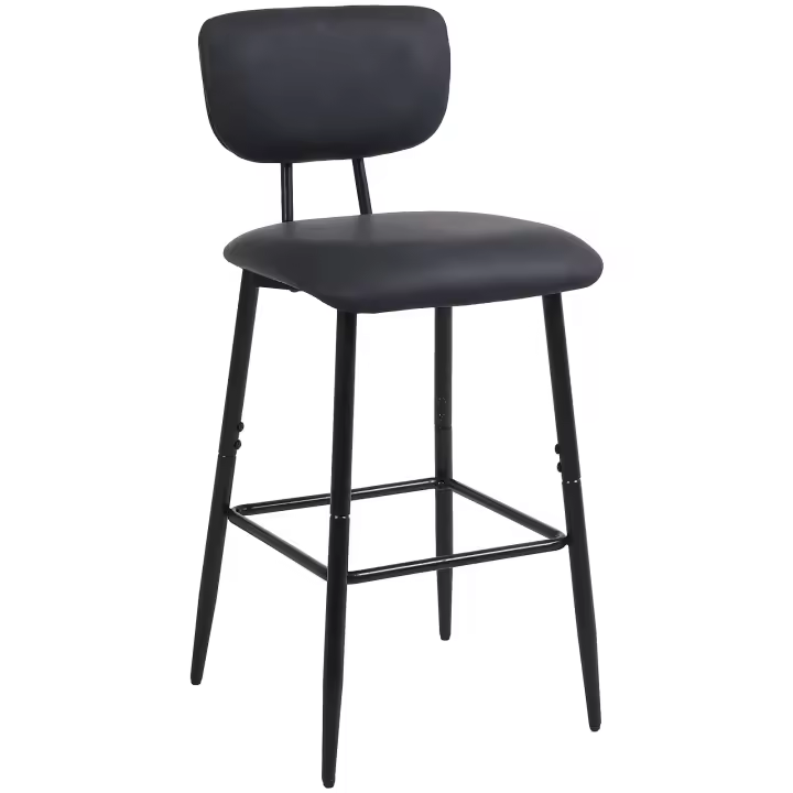 Taburete Alto de Cocina, Taburete de Cocina con Respaldo de Polipiel, Silla Alta para Barra, Comedor y Salón, Negro, Marrón - 1
