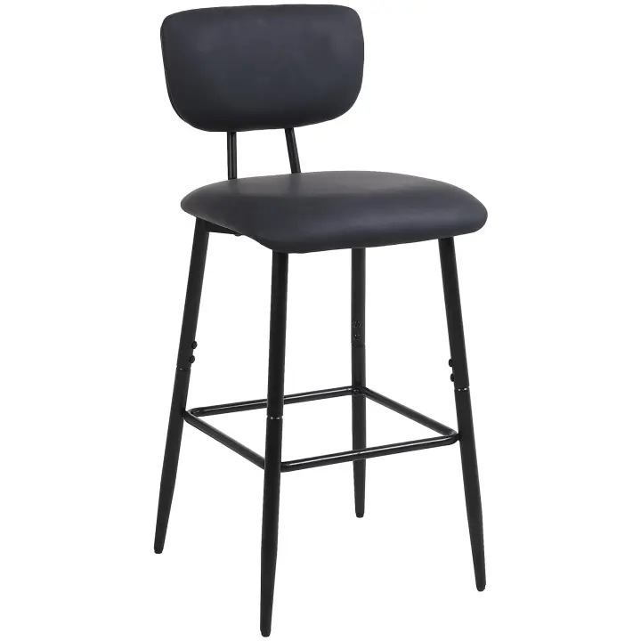 Taburete Alto de Cocina, Taburete de Cocina con Respaldo de Polipiel, Silla Alta para Barra, Comedor y Salón, Negro, Marrón - 1