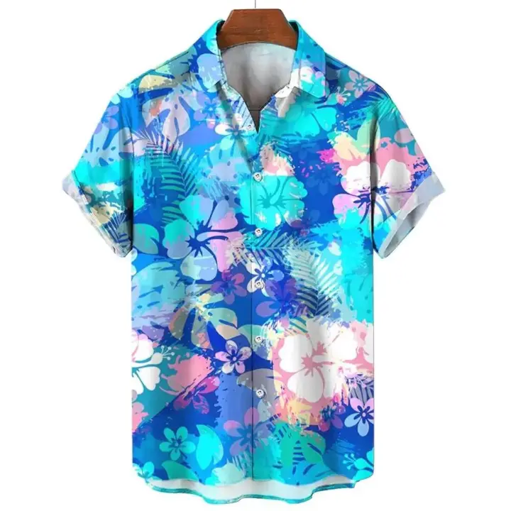 Camisa de playa informal de manga corta para hombre, cuello de planta y vaca, ropa de vacaciones hawaiana, novedad de verano - 1