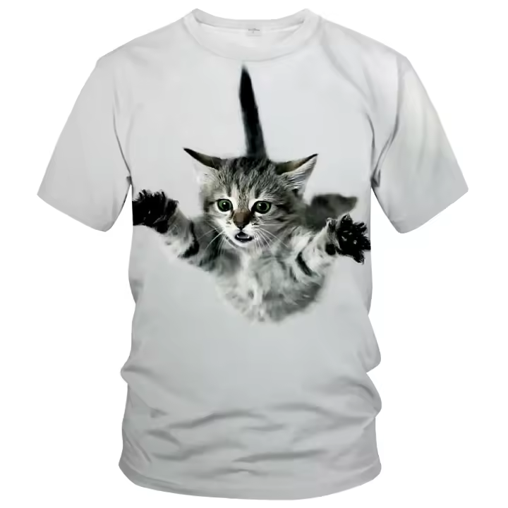 Camiseta de manga corta con estampado 3D de gato para hombre, Camiseta deportiva informal - 1