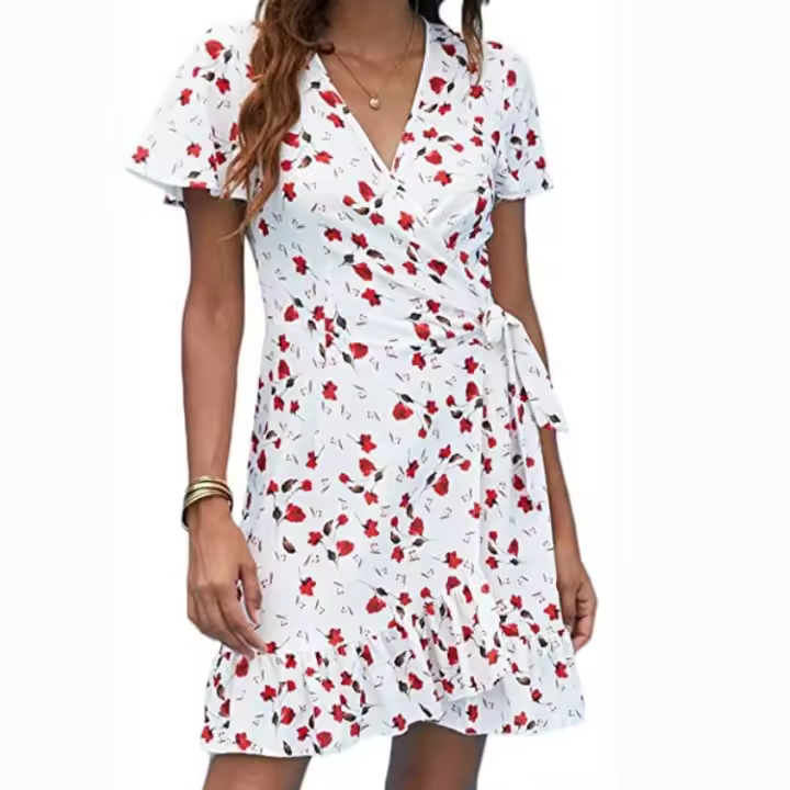 Mono informal con mangas para mujer, ropa de moda con cuello de mosca, pantalones cortos con cuello en V - 1