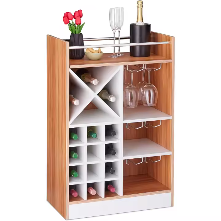 relaxdays Botellero Grande para 22 Botellas de Vino, Mueble Bar, De Pie, Tablero Aglomerado, 1 Unidad, 96x63x35 cm, Marrón, Fibras, 96 x 63 x 35 cm - 1
