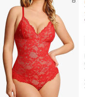 Body moldeador de encaje liso con cuello en V - details 0