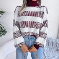Suéter a rayas de manga farol para mujer, Jersey informal de punto con cuello alto, novedad de otoño e invierno, 2023 - details 10