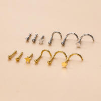 Juego de Piercing de acero inoxidable para nariz, 2 piezas, 20G, Luna, corazón, mariposa, cristal, tornillo en forma de L, joyería para Piercing de nariz - details 1