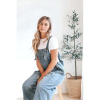 Moda desgastada suelta de pierna ancha cómoda correa casual Denim Overalls para mujer - details 7