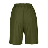 Pantalones Cortos de Lino y Algodón para Mujer Color Sólido, Cintura Suelta, Bolsillo, Botón, Moda Casual - details 18