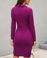 Vestido Midi ajustado de manga larga para mujer, traje elegante de Color sólido con cuello en V, estilo coreano, ocasión Formal, venta - details 4