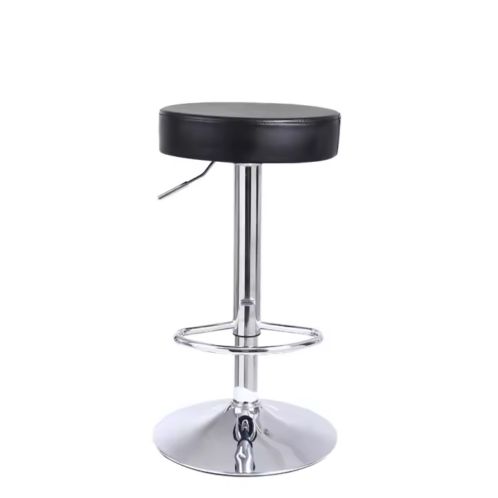 Taburete de Barra Redondo de Cuero PU Ajustable de Altura Silla de Pub Giratoria con Resalto para los Pies Taburete Sin Espalda para Hogar y Oficina (Negro) - 1