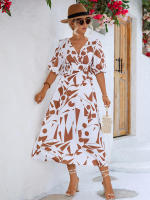 Vestido acampanado bohemio estampado para mujer, ropa informal de manga corta con burbujas, Vintage, elegante, verano, 2024 - details 4