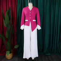 Conjunto de dos piezas de pantalón de pierna ancha plisado y top de manga acampanada de nueva moda de primavera para mujer D553 - details 3