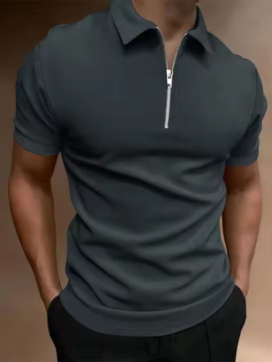 Camiseta polo de manga corta de color sólido con solapa para hombre, top de ajuste informal, ropa para hombre - 1