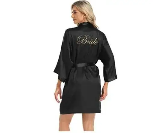Bata de novia para dama de honor, bata de baño tipo kimono bordada, camisón informal de satén corto, ropa de dormir sexy para mujer - 1
