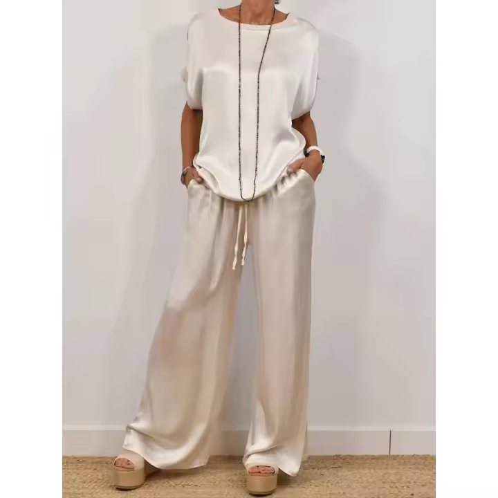 2025 Verano Nueva Europa Y Los Estados Unidos Viento Tendencia De Las Mujeres Camiseta Suelta Pantalones De Pierna Ancha Traje De Ocio De Las Mujeres - 1