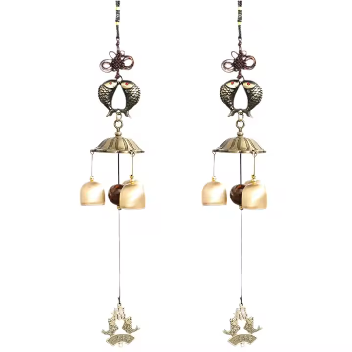 Colgante de campana de cobre de doble pez, carillón de viento de Metal, estilo japonés - 1